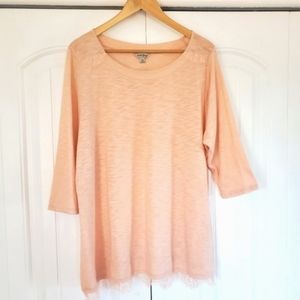 Lucky Brand Wide Scoop Neck Peach Eyelash Longsleeve Top Size 2X